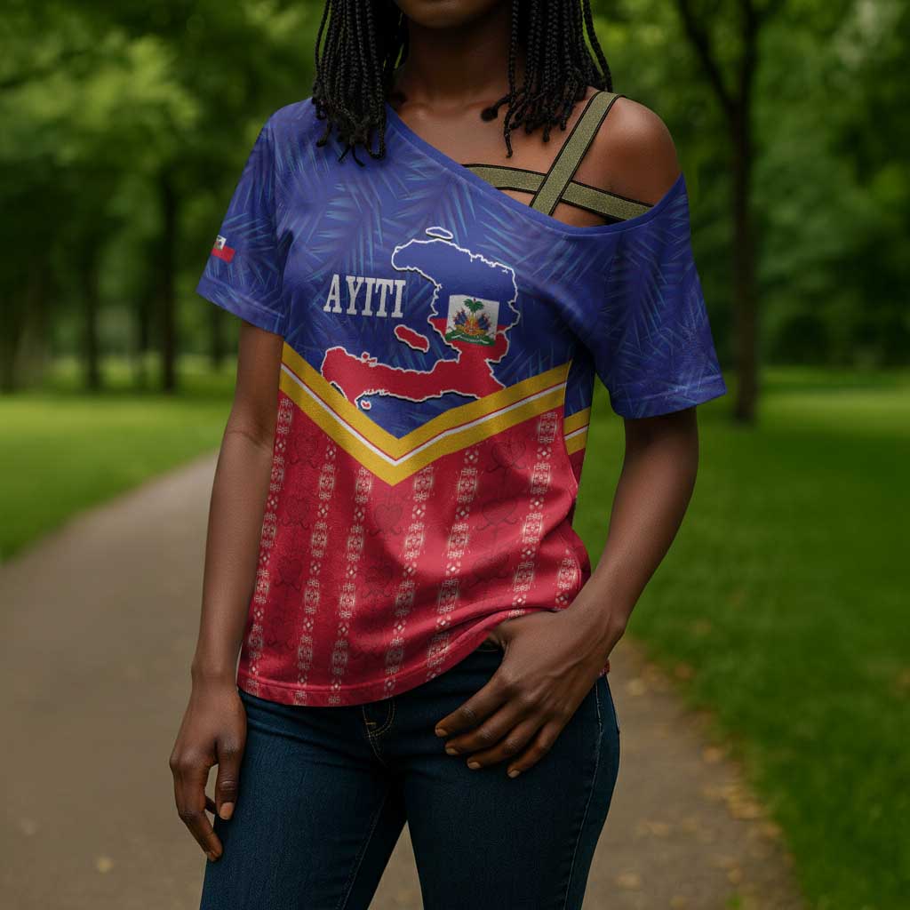 Afro-Haitians Cross Shoulder Shirt Proud Ayiti Veve Vodou Royal Palm Leaves - Wonder Print Shop