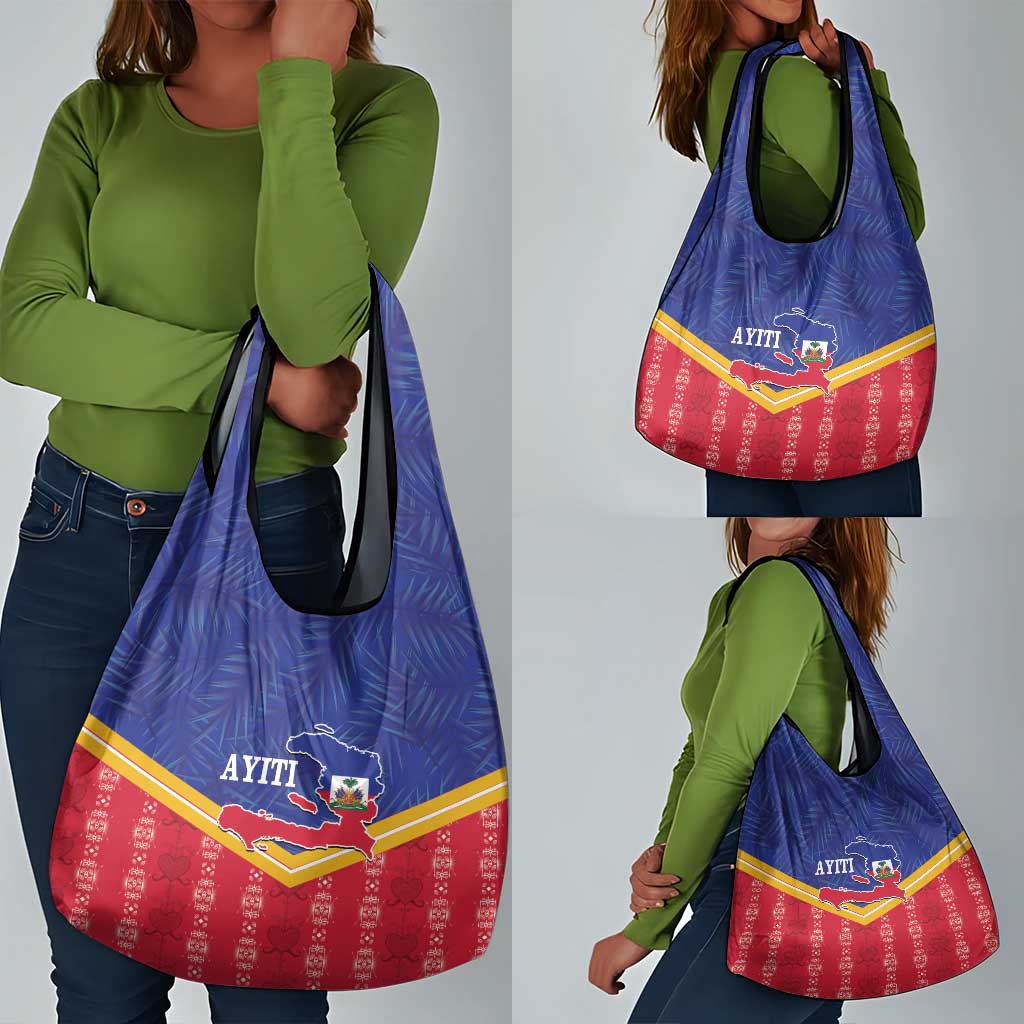 Afro-Haitians Grocery Bag Proud Ayiti Veve Vodou Royal Palm Leaves - Wonder Print Shop