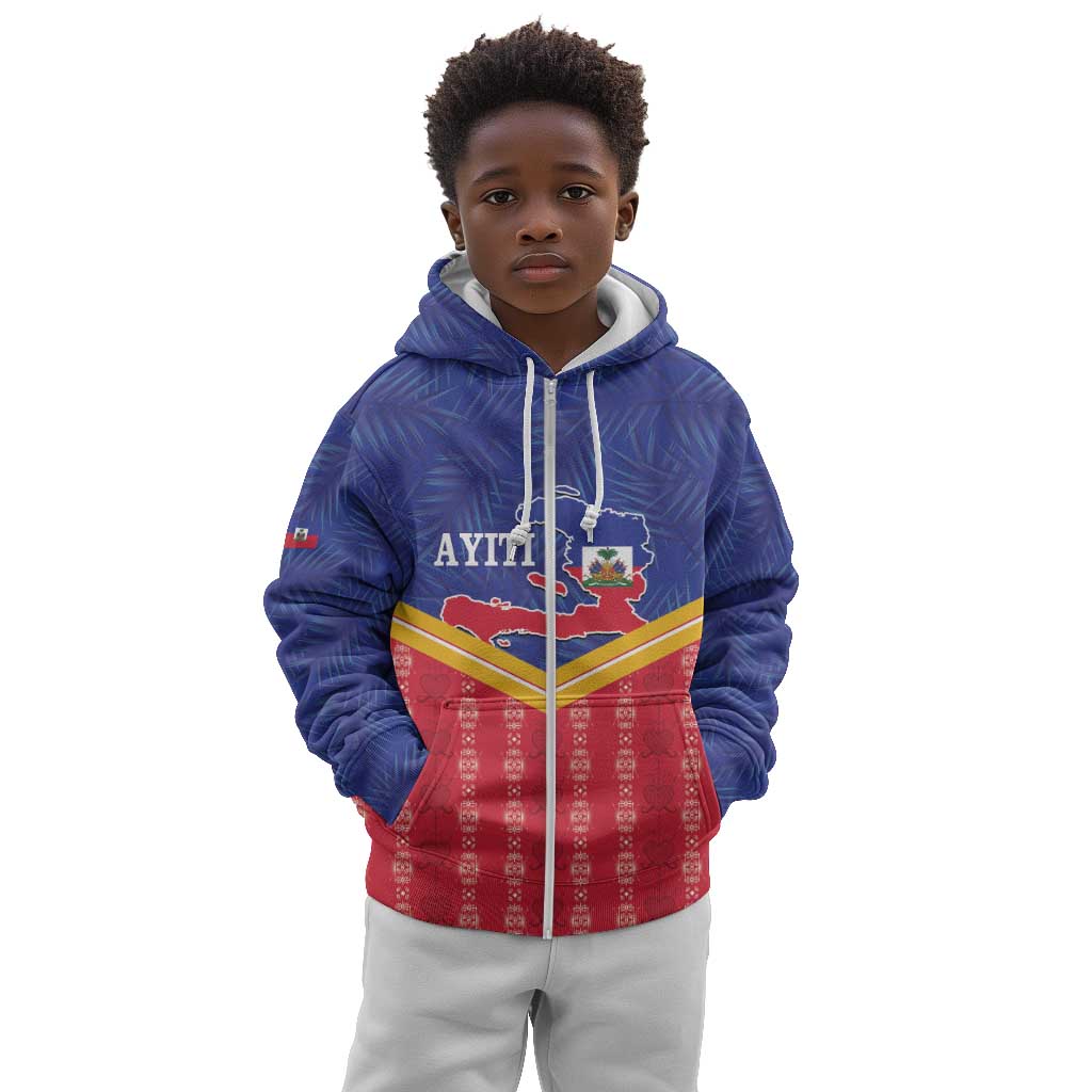 Afro-Haitians Kid Hoodie Proud Ayiti Veve Vodou Royal Palm Leaves - Wonder Print Shop