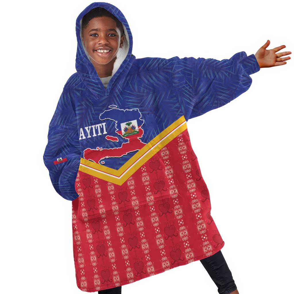 Afro-Haitians Kid Wearable Blanket Hoodie Proud Ayiti Veve Vodou Royal Palm Leaves - Wonder Print Shop