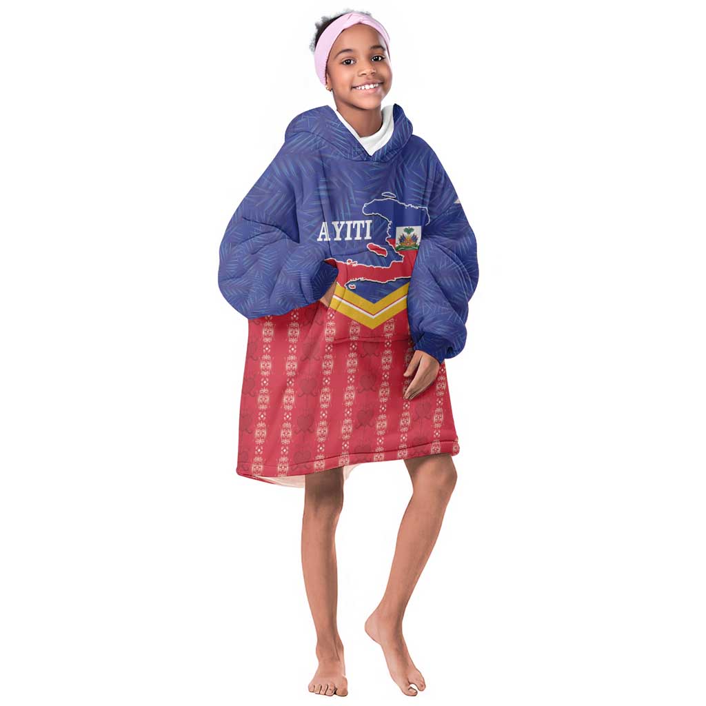 Afro-Haitians Kid Wearable Blanket Hoodie Proud Ayiti Veve Vodou Royal Palm Leaves - Wonder Print Shop