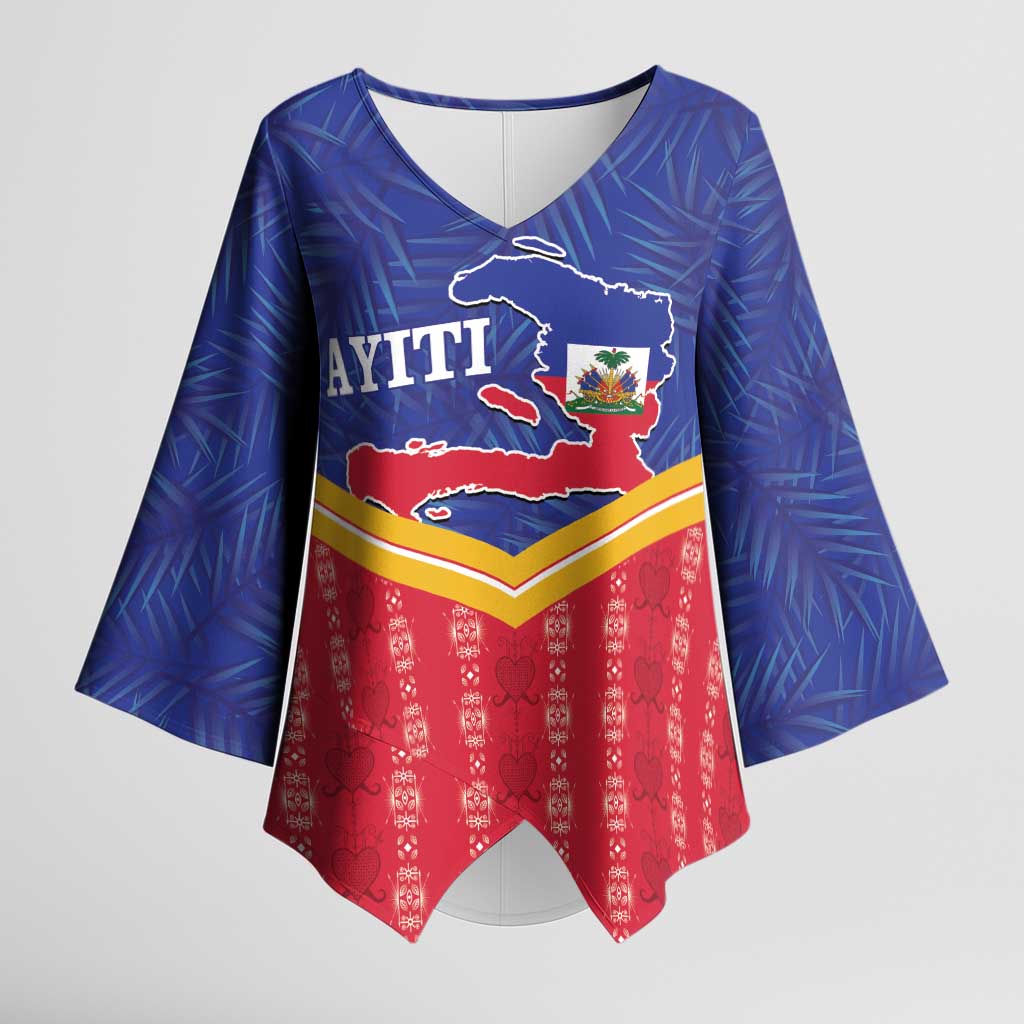 Afro-Haitians Kimono Sleeve Blouse Proud Ayiti Veve Vodou Royal Palm Leaves - Wonder Print Shop