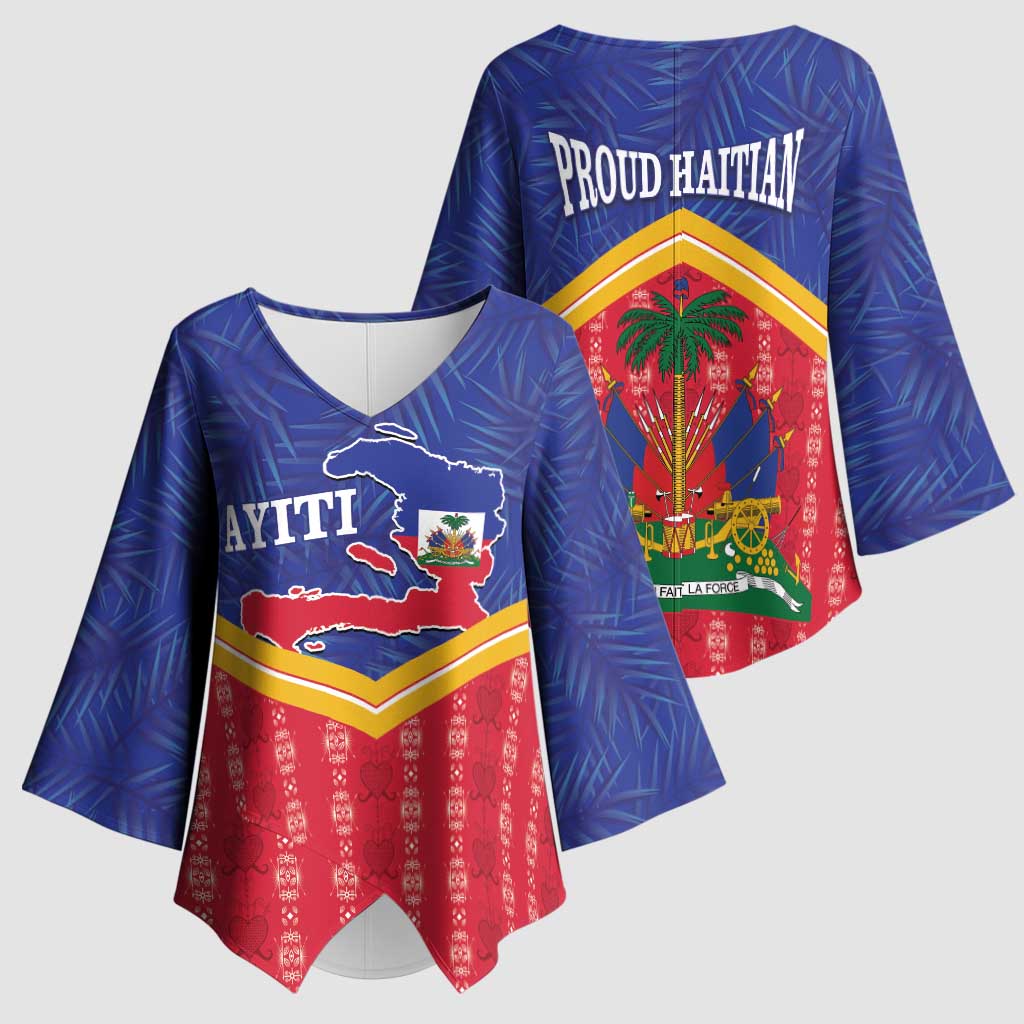 Afro-Haitians Kimono Sleeve Blouse Proud Ayiti Veve Vodou Royal Palm Leaves - Wonder Print Shop