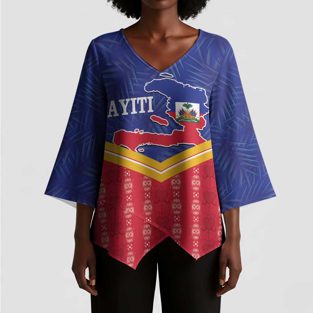 Afro-Haitians Kimono Sleeve Blouse Proud Ayiti Veve Vodou Royal Palm Leaves - Wonder Print Shop