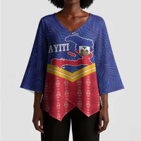 Afro-Haitians Kimono Sleeve Blouse Proud Ayiti Veve Vodou Royal Palm Leaves - Wonder Print Shop