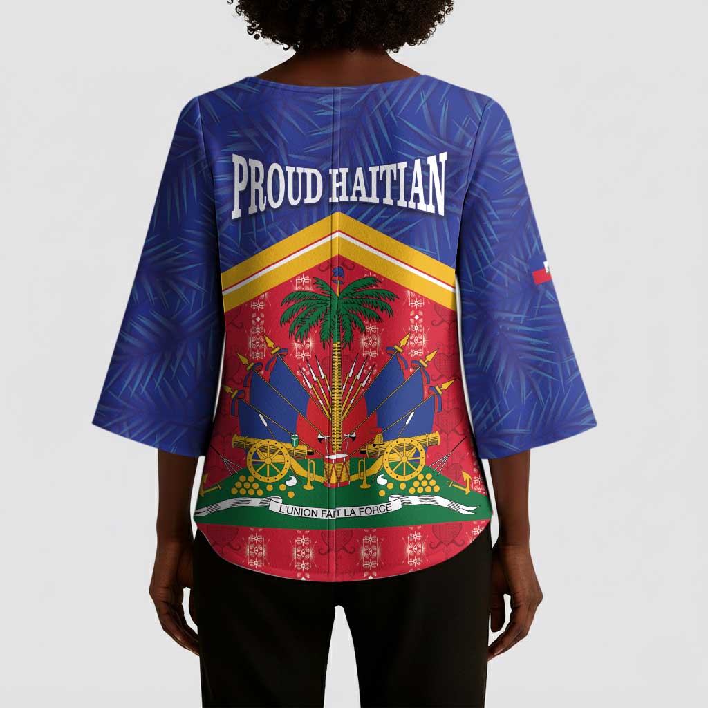 Afro-Haitians Kimono Sleeve Blouse Proud Ayiti Veve Vodou Royal Palm Leaves - Wonder Print Shop