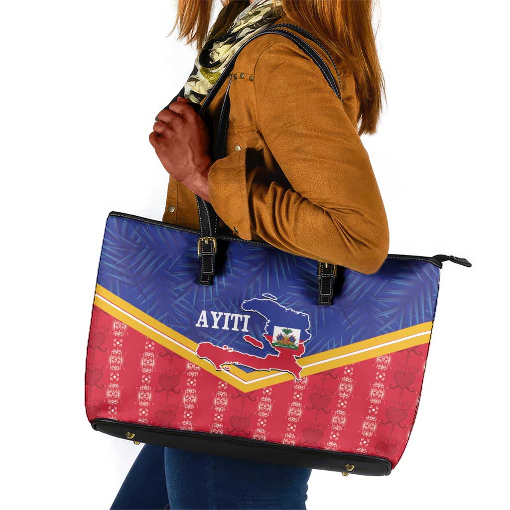 Afro-Haitians Leather Tote Bag Proud Ayiti Veve Vodou Royal Palm Leaves - Wonder Print Shop