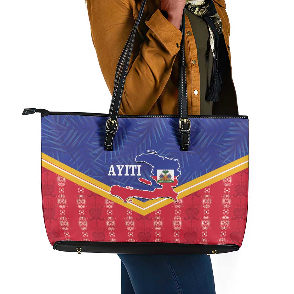 Afro-Haitians Leather Tote Bag Proud Ayiti Veve Vodou Royal Palm Leaves - Wonder Print Shop