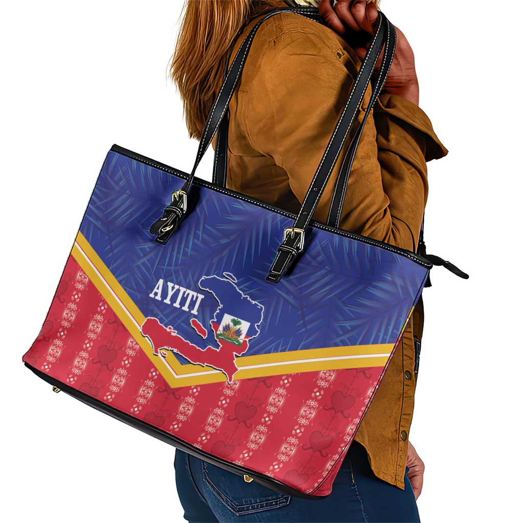 Afro-Haitians Leather Tote Bag Proud Ayiti Veve Vodou Royal Palm Leaves - Wonder Print Shop