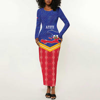 Afro-Haitians Long Sleeve Bodycon Dress Proud Ayiti Veve Vodou Royal Palm Leaves - Wonder Print Shop