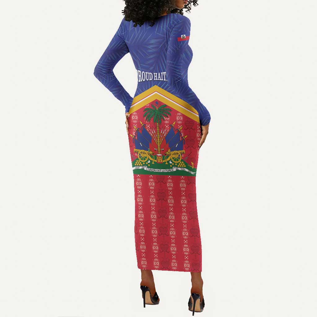Afro-Haitians Long Sleeve Bodycon Dress Proud Ayiti Veve Vodou Royal Palm Leaves - Wonder Print Shop
