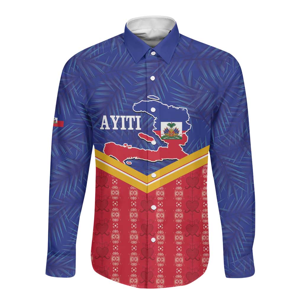 Afro-Haitians Long Sleeve Button Shirt Proud Ayiti Veve Vodou Royal Palm Leaves - Wonder Print Shop