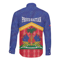 Afro-Haitians Long Sleeve Button Shirt Proud Ayiti Veve Vodou Royal Palm Leaves - Wonder Print Shop