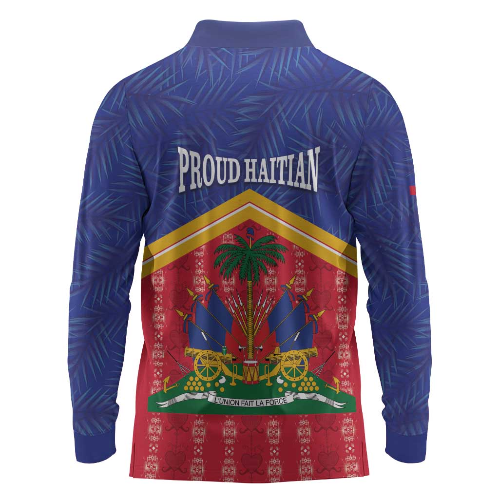 Afro-Haitians Long Sleeve Polo Shirt Proud Ayiti Veve Vodou Royal Palm Leaves - Wonder Print Shop