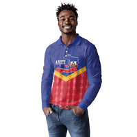 Afro-Haitians Long Sleeve Polo Shirt Proud Ayiti Veve Vodou Royal Palm Leaves - Wonder Print Shop