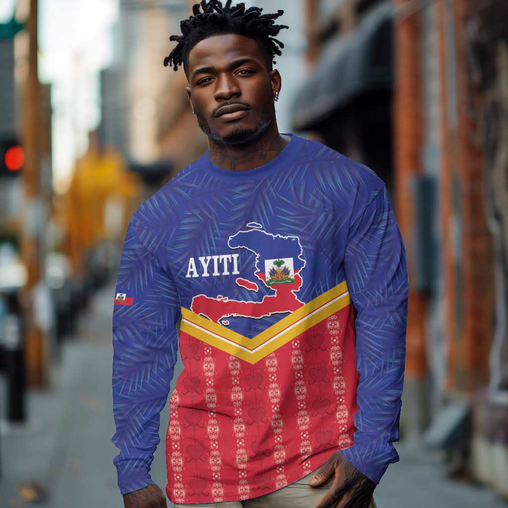 Afro-Haitians Long Sleeve Shirt Proud Ayiti Veve Vodou Royal Palm Leaves - Wonder Print Shop
