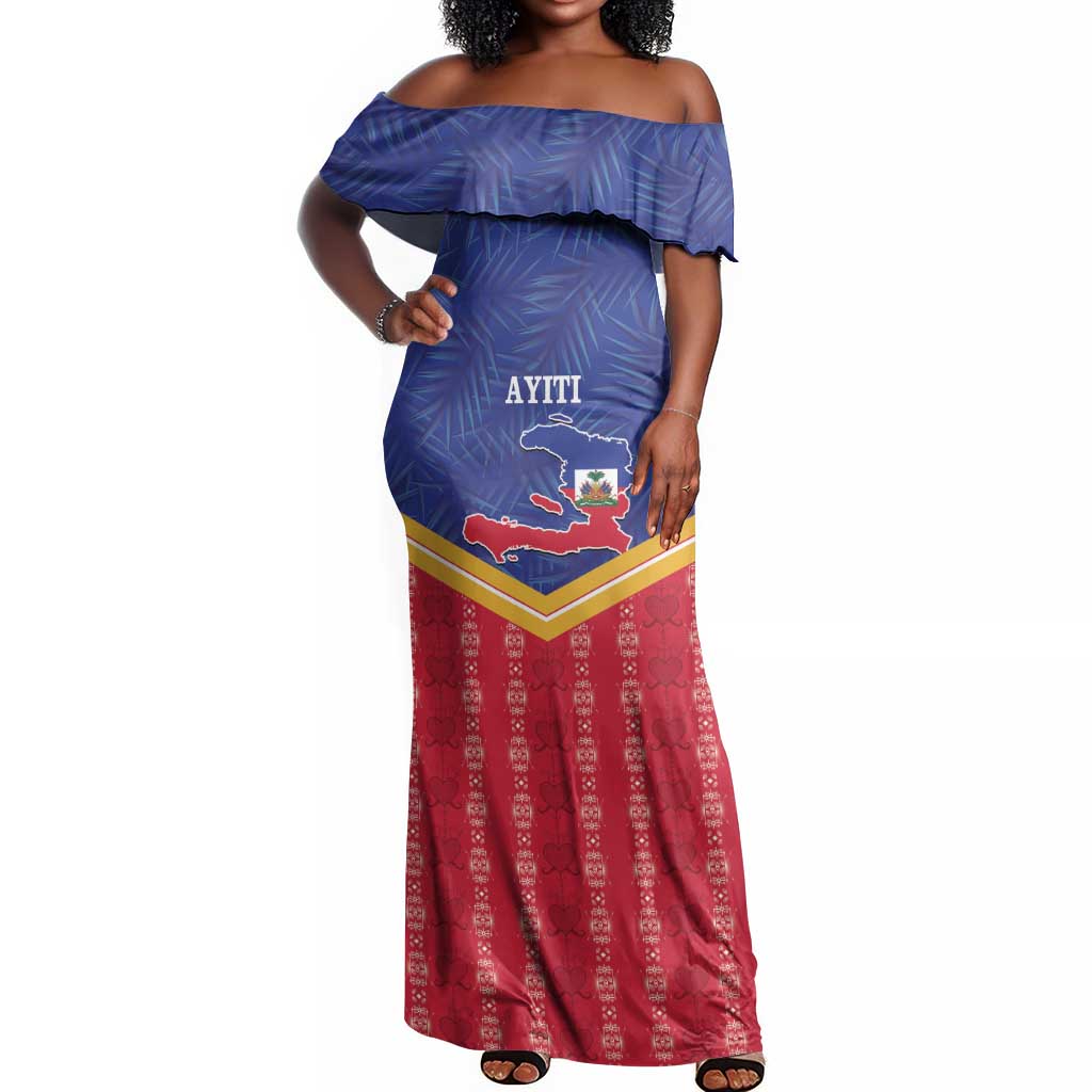 Afro-Haitians Off Shoulder Maxi Dress Proud Ayiti Veve Vodou Royal Palm Leaves - Wonder Print Shop