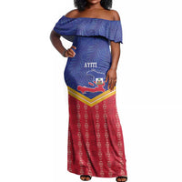 Afro-Haitians Off Shoulder Maxi Dress Proud Ayiti Veve Vodou Royal Palm Leaves - Wonder Print Shop
