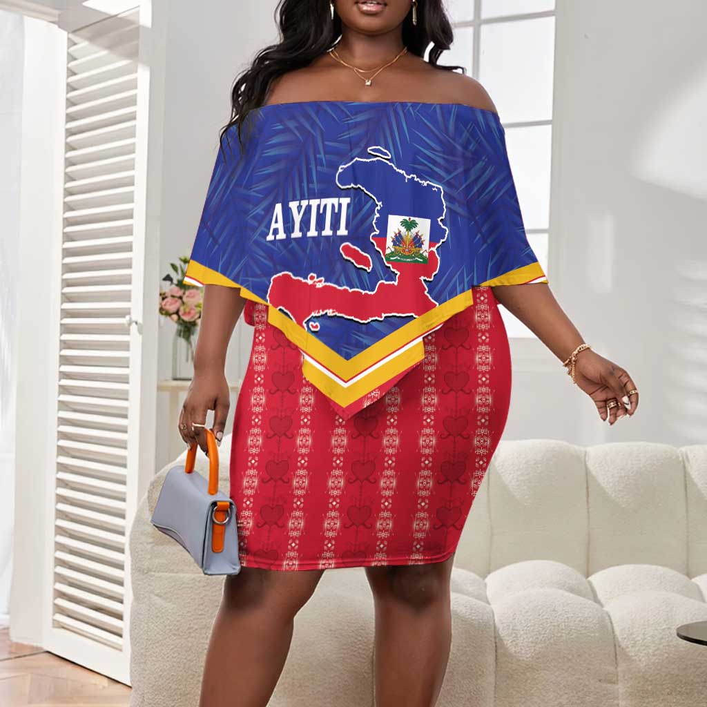 Afro-Haitians Off Shoulder Short Dress Proud Ayiti Veve Vodou Royal Palm Leaves - Wonder Print Shop