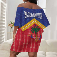 Afro-Haitians Off Shoulder Short Dress Proud Ayiti Veve Vodou Royal Palm Leaves - Wonder Print Shop