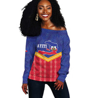 Afro-Haitians Off Shoulder Sweater Proud Ayiti Veve Vodou Royal Palm Leaves - Wonder Print Shop