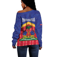 Afro-Haitians Off Shoulder Sweater Proud Ayiti Veve Vodou Royal Palm Leaves - Wonder Print Shop