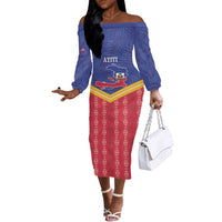 Afro-Haitians Off The Shoulder Long Sleeve Dress Proud Ayiti Veve Vodou Royal Palm Leaves - Wonder Print Shop