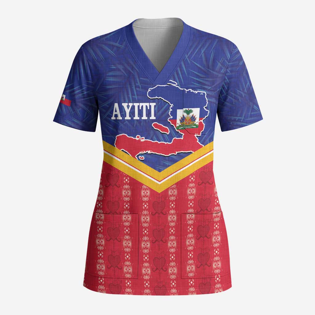 Afro-Haitians Scrub Top Proud Ayiti Veve Vodou Royal Palm Leaves - Wonder Print Shop