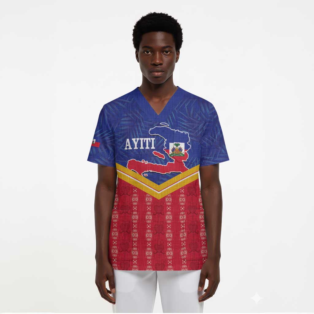 Afro-Haitians Scrub Top Proud Ayiti Veve Vodou Royal Palm Leaves - Wonder Print Shop