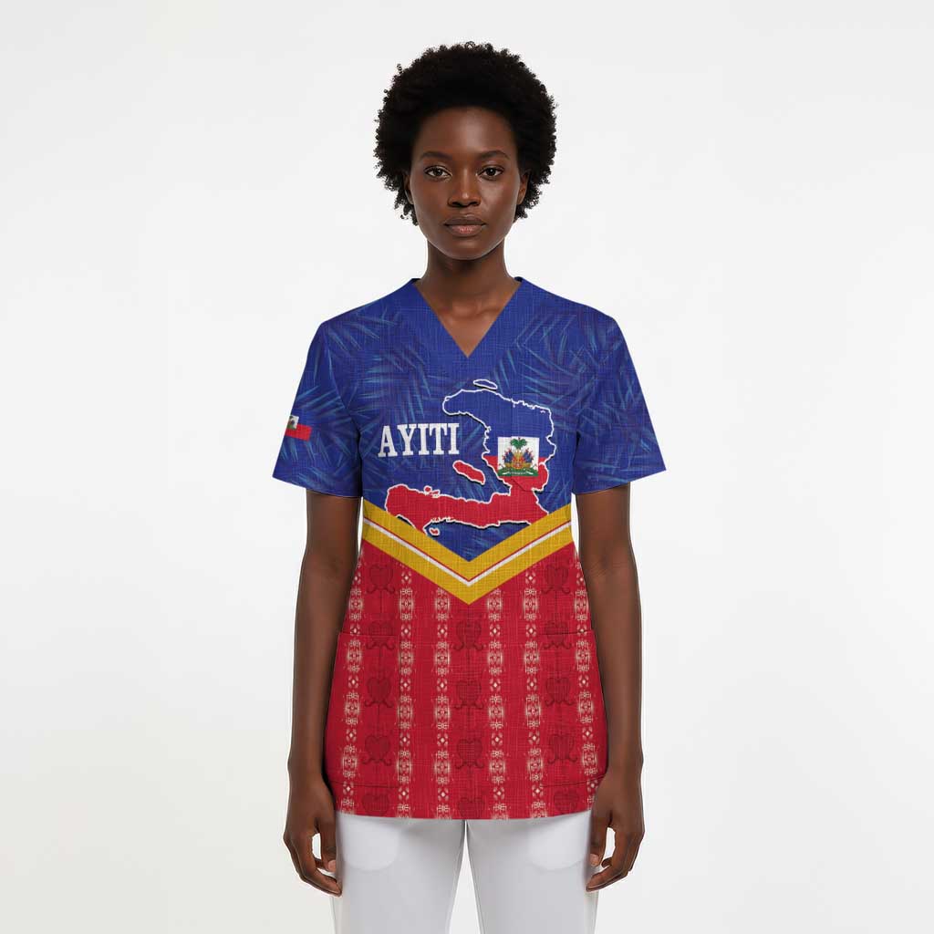 Afro-Haitians Scrub Top Proud Ayiti Veve Vodou Royal Palm Leaves - Wonder Print Shop