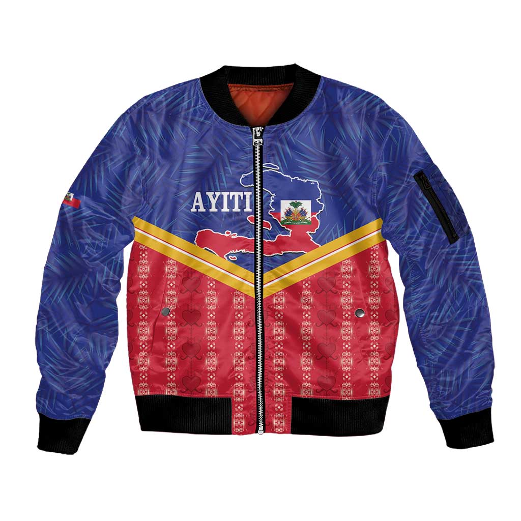 Afro-Haitians Sleeve Zip Bomber Jacket Proud Ayiti Veve Vodou Royal Palm Leaves - Wonder Print Shop