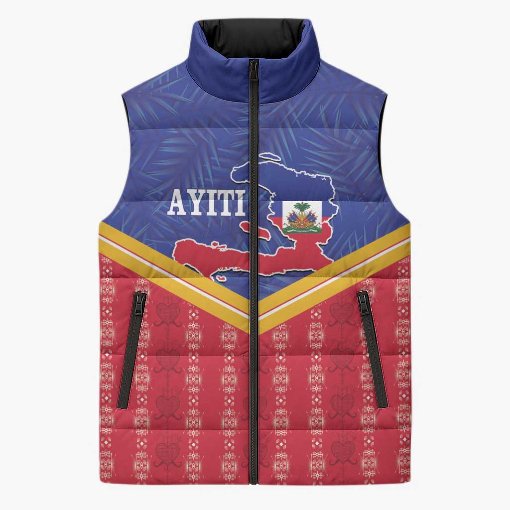 Afro-Haitians Sleeveless Puffer Jacket Proud Ayiti Veve Vodou Royal Palm Leaves - Wonder Print Shop