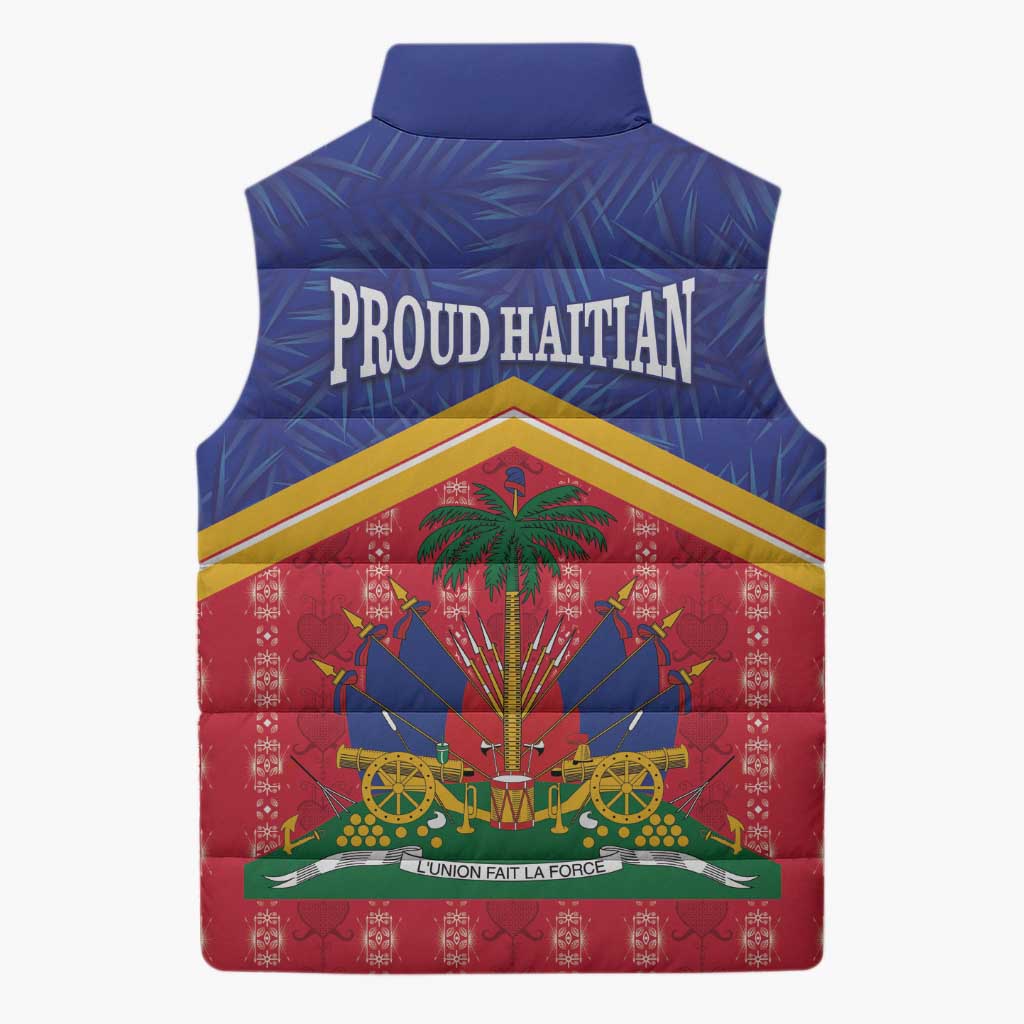 Afro-Haitians Sleeveless Puffer Jacket Proud Ayiti Veve Vodou Royal Palm Leaves - Wonder Print Shop