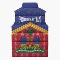 Afro-Haitians Sleeveless Puffer Jacket Proud Ayiti Veve Vodou Royal Palm Leaves - Wonder Print Shop