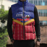 Afro-Haitians Sleeveless Puffer Jacket Proud Ayiti Veve Vodou Royal Palm Leaves - Wonder Print Shop