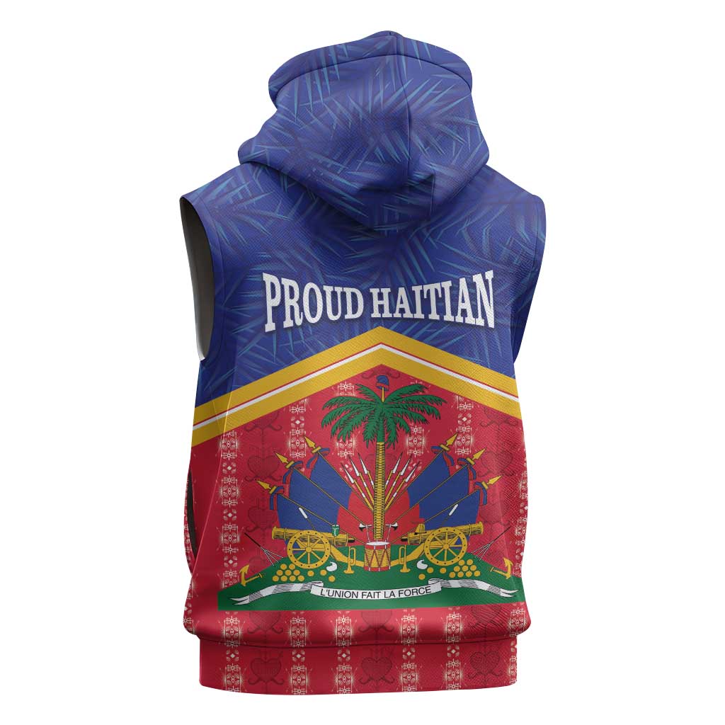 Afro-Haitians Sleeveless Zip Hoodie Proud Ayiti Veve Vodou Royal Palm Leaves - Wonder Print Shop
