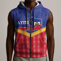 Afro-Haitians Sleeveless Zip Hoodie Proud Ayiti Veve Vodou Royal Palm Leaves - Wonder Print Shop