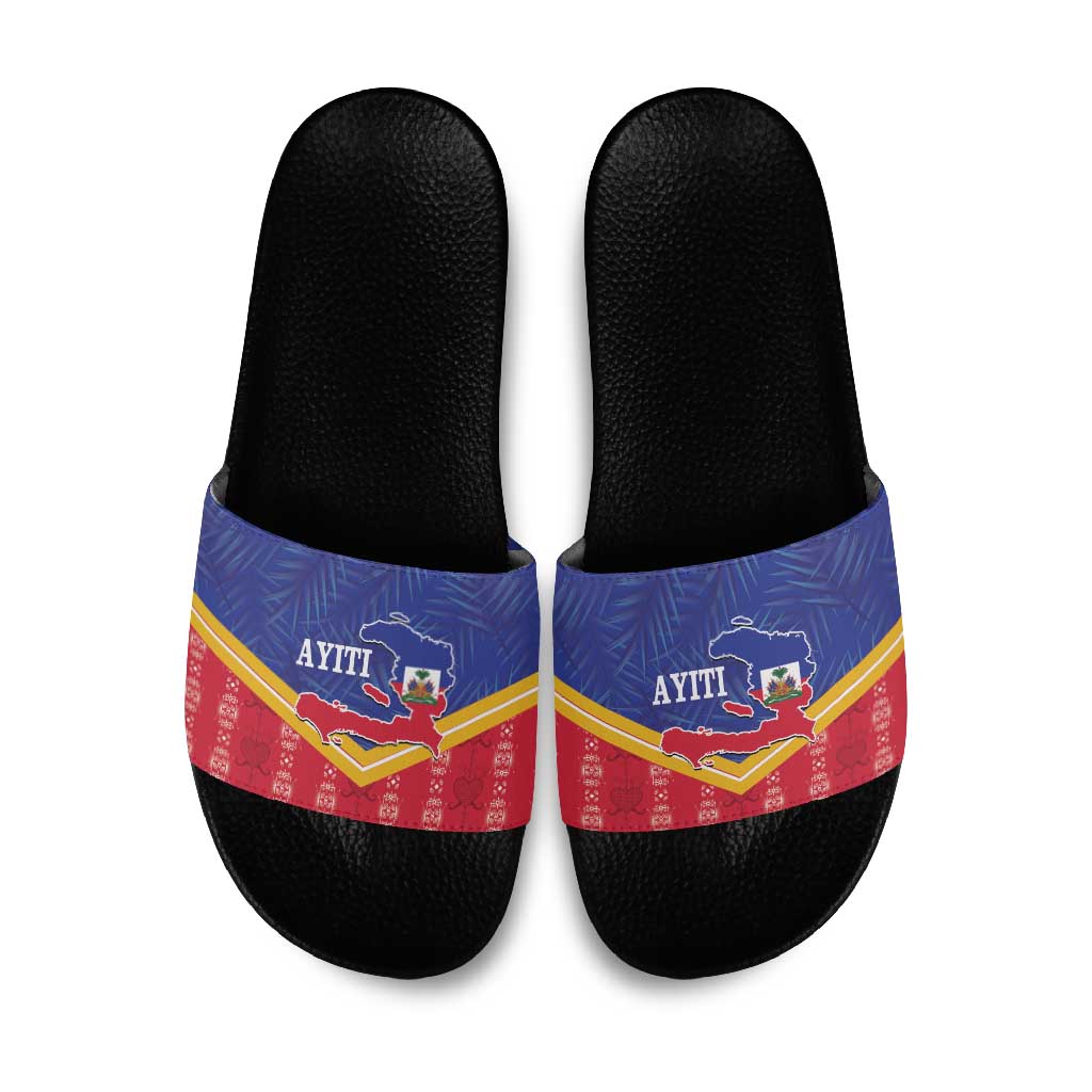 Afro-Haitians Slide Sandals Proud Ayiti Veve Vodou Royal Palm Leaves - Wonder Print Shop