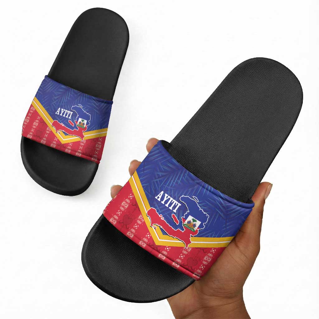 Afro-Haitians Slide Sandals Proud Ayiti Veve Vodou Royal Palm Leaves - Wonder Print Shop