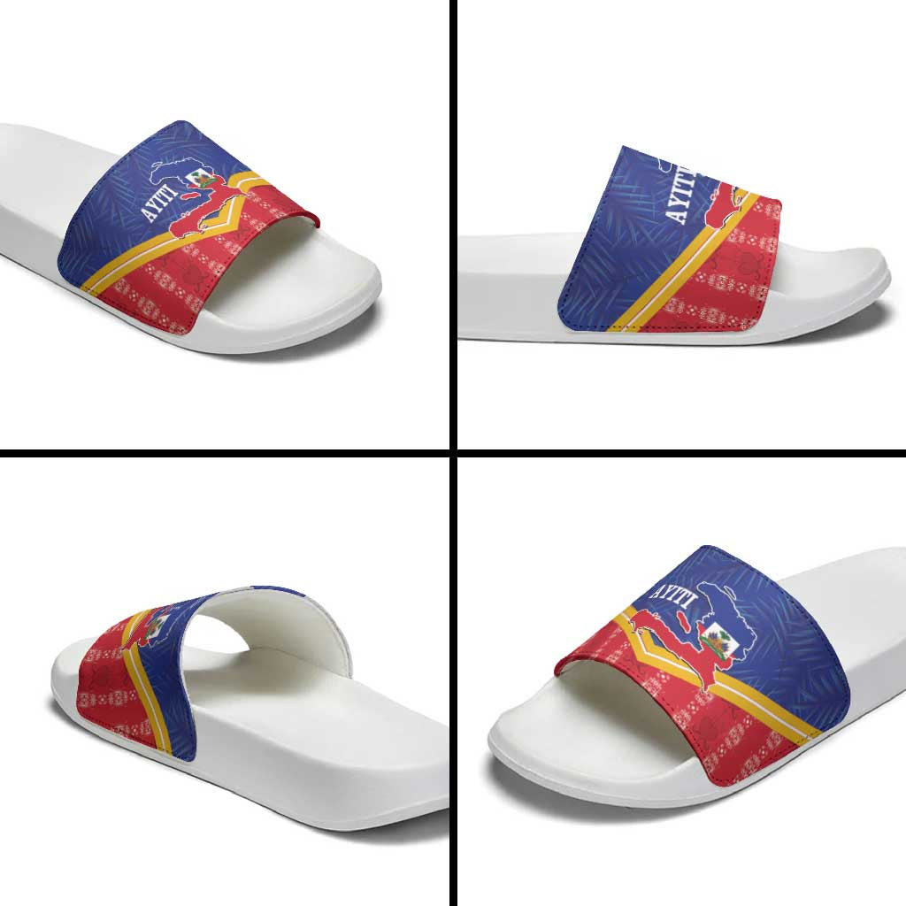 Afro-Haitians Slide Sandals Proud Ayiti Veve Vodou Royal Palm Leaves - Wonder Print Shop