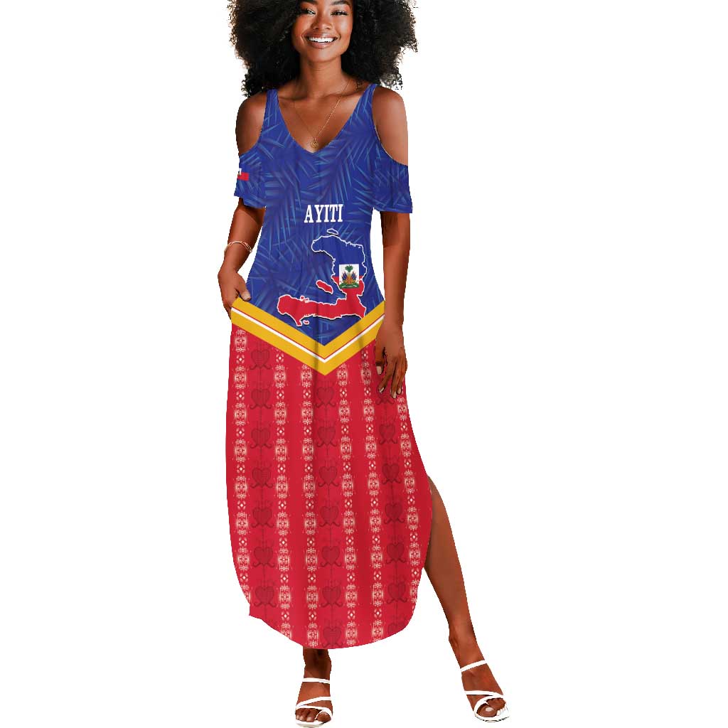 Afro-Haitians Summer Maxi Dress Proud Ayiti Veve Vodou Royal Palm Leaves LT14