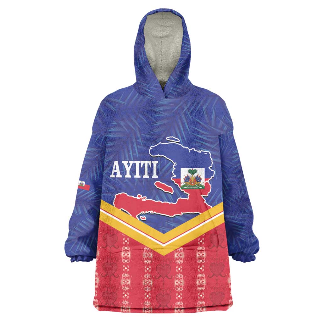 Afro-Haitians Wearable Blanket Hoodie Proud Ayiti Veve Vodou Royal Palm Leaves - Wonder Print Shop