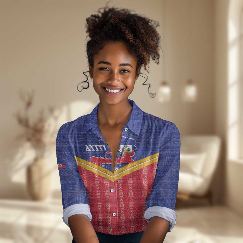 Afro-Haitians Women Casual Shirt Proud Ayiti Veve Vodou Royal Palm Leaves - Wonder Print Shop