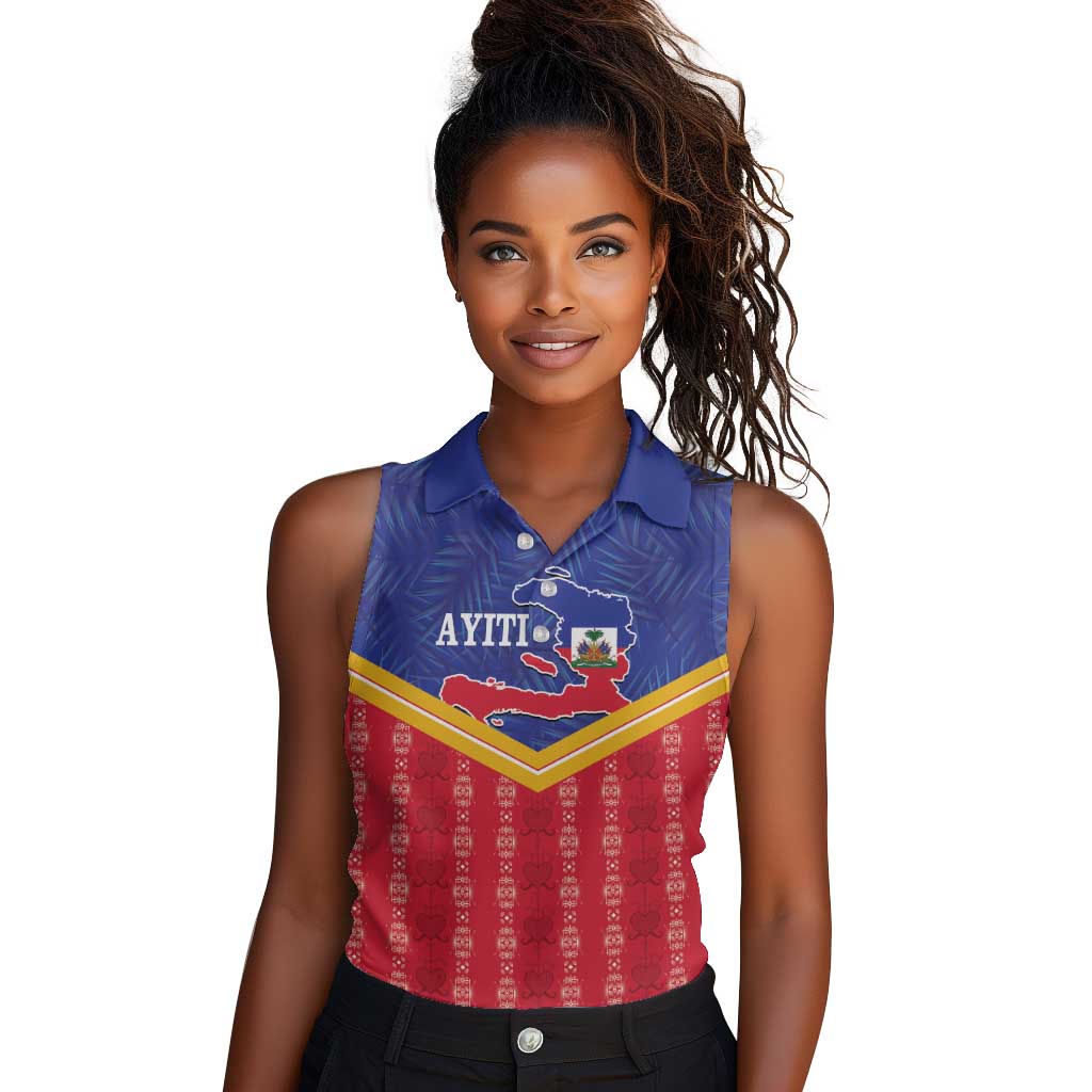 Afro-Haitians Women Sleeveless Polo Shirt Proud Ayiti Veve Vodou Royal Palm Leaves - Wonder Print Shop