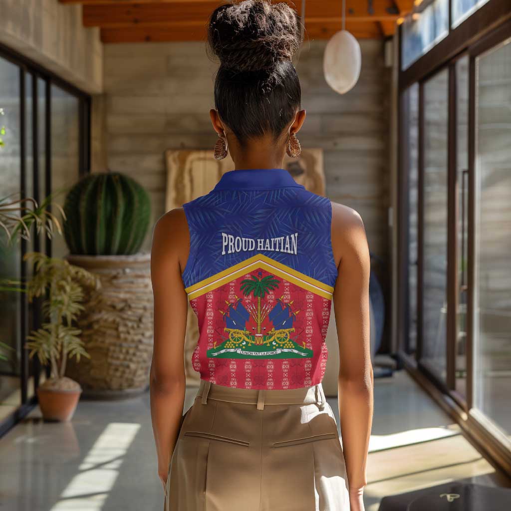 Afro-Haitians Women Sleeveless Polo Shirt Proud Ayiti Veve Vodou Royal Palm Leaves - Wonder Print Shop