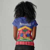 Afro-Haitians Women V-Neck T-Shirt Proud Ayiti Veve Vodou Royal Palm Leaves LT14