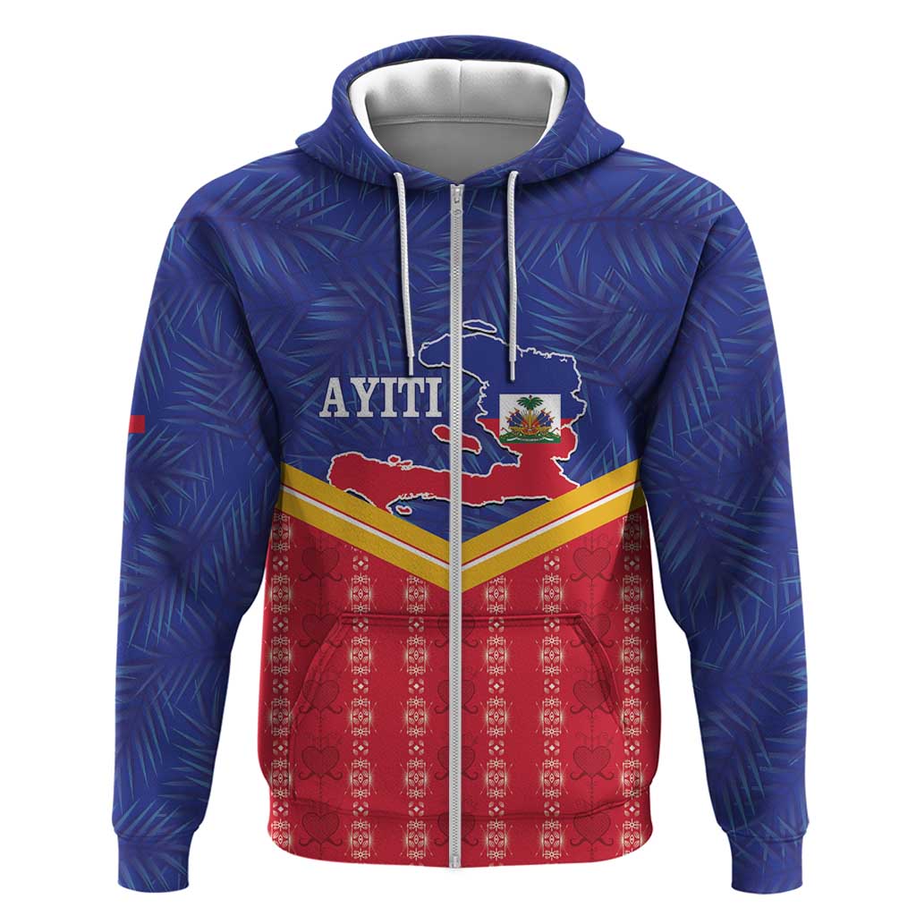 Afro-Haitians Zip Hoodie Proud Ayiti Veve Vodou Royal Palm Leaves - Wonder Print Shop