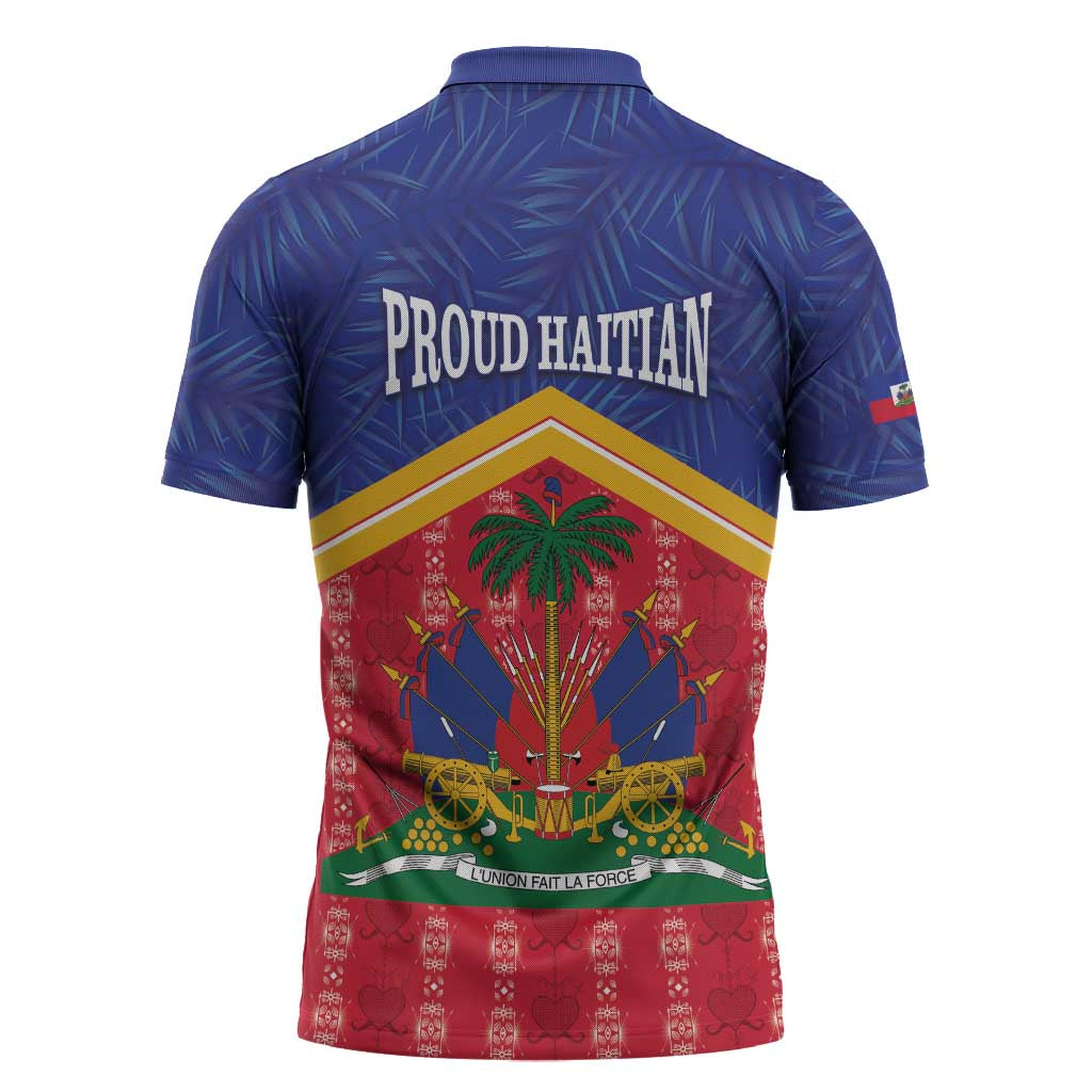 Afro-Haitians Zipper Polo Shirt Proud Ayiti Veve Vodou Royal Palm Leaves - Wonder Print Shop