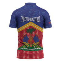 Afro-Haitians Zipper Polo Shirt Proud Ayiti Veve Vodou Royal Palm Leaves - Wonder Print Shop