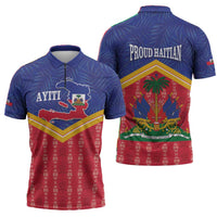 Afro-Haitians Zipper Polo Shirt Proud Ayiti Veve Vodou Royal Palm Leaves - Wonder Print Shop